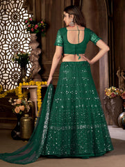 Green Net Embroidered Trendy Lehenga Choli