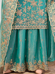 Turquoise Premium Fendy Silk Festive Palazzo Suit