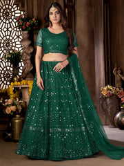 Green Net Embroidered Trendy Lehenga Choli