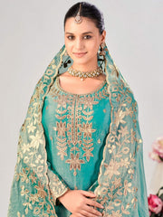 Turquoise Premium Fendy Silk Festive Palazzo Suit