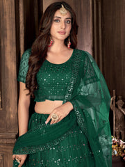 Green Net Embroidered Trendy Lehenga Choli