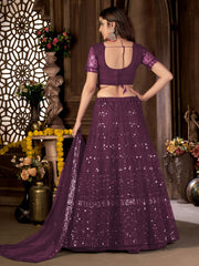 Purple Net Embroidered Lehenga Choli