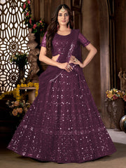 Purple Net Embroidered Lehenga Choli