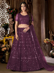 Purple Net Embroidered Lehenga Choli