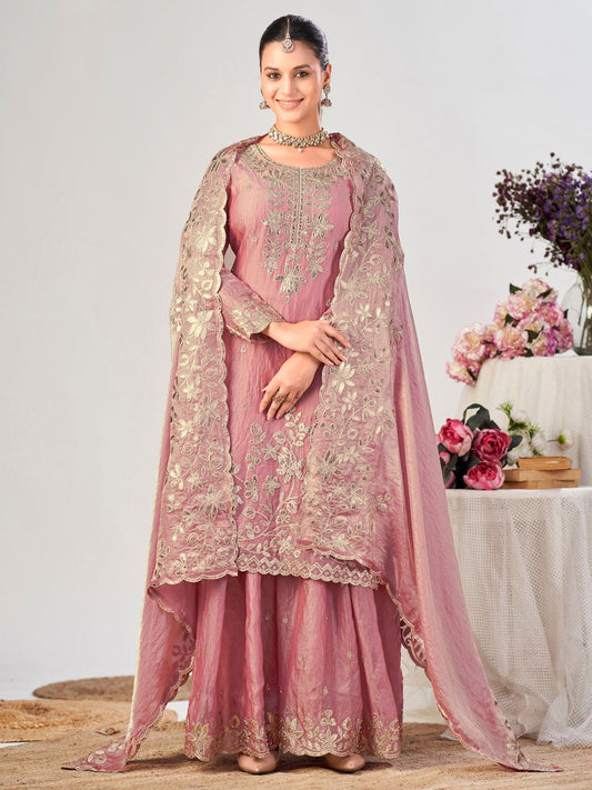Pink Premium Fendy Silk Festive Palazzo Suit