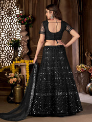 Black Net Embroidered A - Line Lehenga