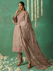 Brown Organza Embroidered Kurta Set