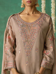 Brown Organza Embroidered Kurta Set