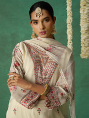 Ivory Organza Embroidered Kurta Set