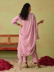 Attractive Pink Thread Work Organza Festival Wear Pant Suit