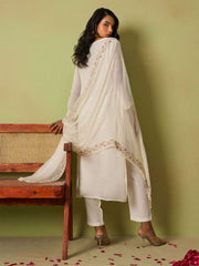 Off-White Thread Work Organza Traditional Pant Suit