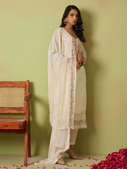 Off-White Thread Work Organza Traditional Pant Suit