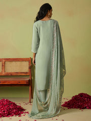Pista Green Khatli Work Organza Eid Special Pant Suit