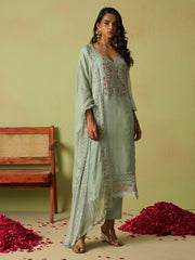 Pista Green Khatli Work Organza Eid Special Pant Suit