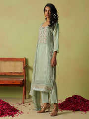 Pista Green Khatli Work Organza Eid Special Pant Suit