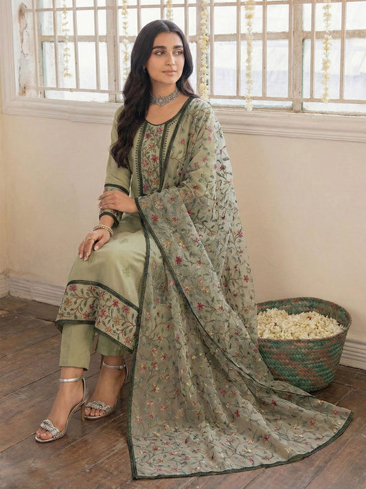 Green Embroidered Casual & Festive Pant Style Suit