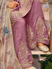 Lilac Fendy Silk Embroidered Festive Palazzo Style Set