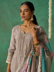 Light Brown Organza Hand Embroidered Sequins Pakistani Straight Pant Suit