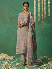 Light Brown Organza Hand Embroidered Sequins Pakistani Straight Pant Suit