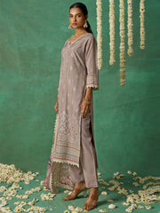 Light Brown Organza Hand Embroidered Sequins Pakistani Straight Pant Suit