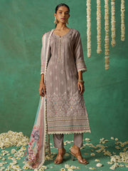 Light Brown Organza Hand Embroidered Sequins Pakistani Straight Pant Suit