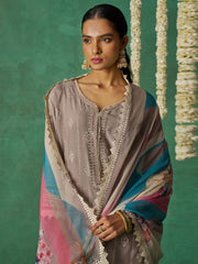 Light Brown Organza Hand Embroidered Sequins Pakistani Straight Pant Suit