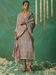 Light Brown Organza Hand Embroidered Sequins Pakistani Straight Pant Suit