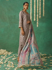 Light Brown Organza Hand Embroidered Sequins Pakistani Straight Pant Suit