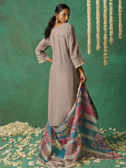 Light Brown Organza Hand Embroidered Sequins Pakistani Straight Pant Suit