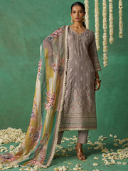 Light Brown Organza Hand Embroidered Sequins Pakistani Straight Pant Suit