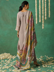 Light Brown Organza Hand Embroidered Sequins Pakistani Straight Pant Suit