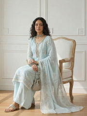 Sky Blue Sequins Embroidery Palazzo Style Suit
