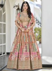 Beige Multi-Colored Patchwork Embroidered Lahenda Choli