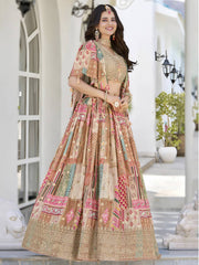 Beige Multi-Colored Patchwork Embroidered Lahenda Choli