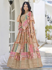 Beige Multi-Colored Patchwork Embroidered Lahenda Choli