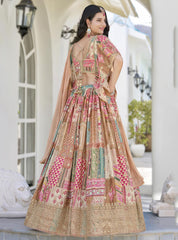 Beige Multi-Colored Patchwork Embroidered Lahenda Choli