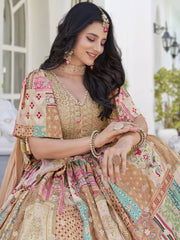 Beige Multi-Colored Patchwork Embroidered Lahenda Choli