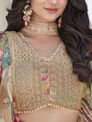Beige Multi-Colored Patchwork Embroidered Lahenda Choli