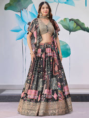 Black Multi-Colored Patchwork Embroidered Lahenda Choli