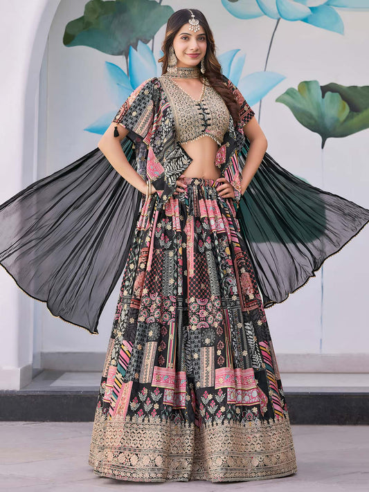 Black Multi-Colored Patchwork Embroidered Lahenda Choli