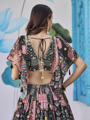 Black Multi-Colored Patchwork Embroidered Lahenda Choli