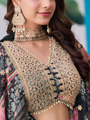 Black Multi-Colored Patchwork Embroidered Lahenda Choli