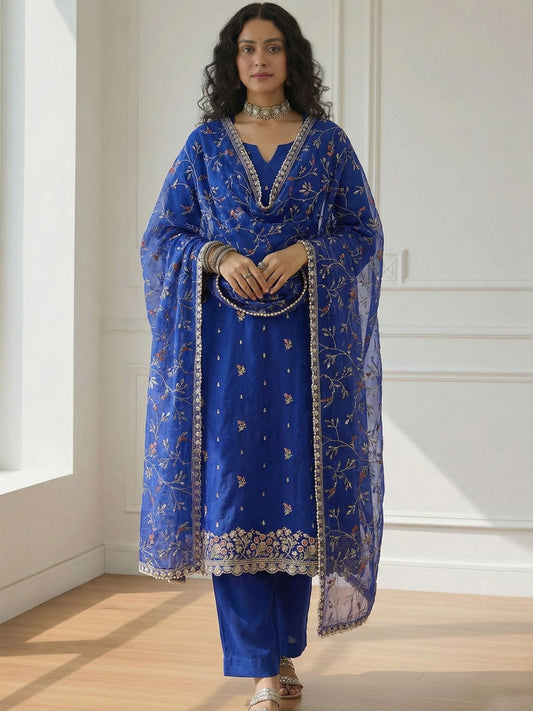 Blue Pakistani Style Organza Festive Salwar Suit