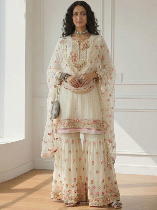 Opulent Off White Georgette Salwar Suit