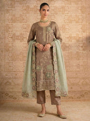 Brown Simmer Silk Embroedred Salwar Suit