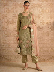 Mehndi Green Simmer Silk Embroedred Salwar Suit