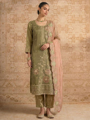Mehndi Green Simmer Silk Embroedred Salwar Suit