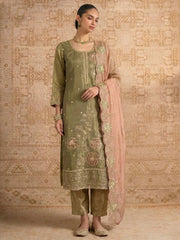 Mehndi Green Simmer Silk Embroedred Salwar Suit