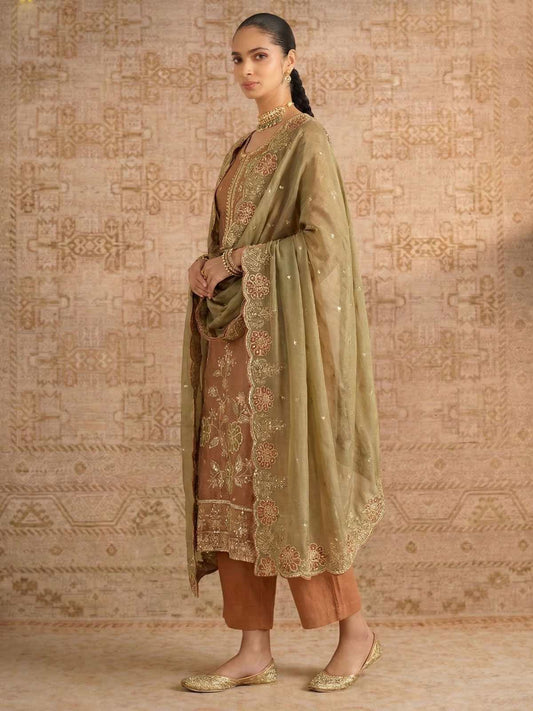 Rust Simmer Silk Embroedred Salwar Suit