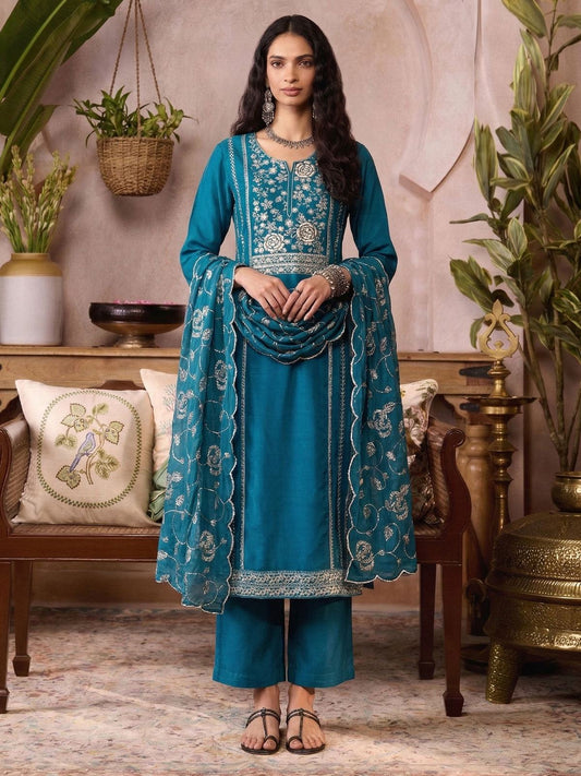Azure Blue Organza Kurta Set